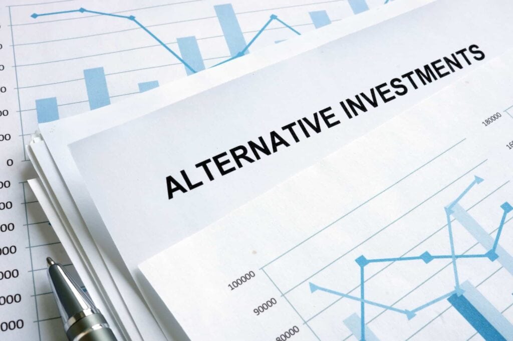 Alternative investments documents with financial charts are displayed